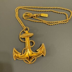 Vintage large gold tone nautical anchor nautical  brooch pendant necklace